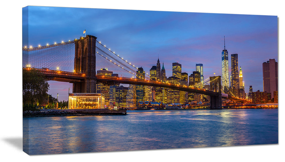 "Brooklyn Bridge With Lights and Reflections" Art, 60"x28", 1 Panel