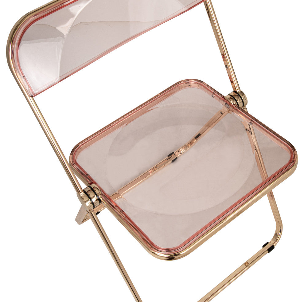 Lawrence Acrylic Folding Chair With Gold Frame, Rose Pink