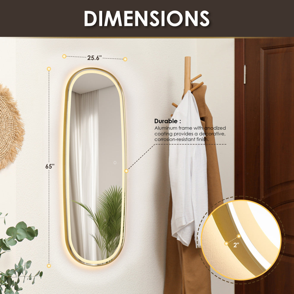 Cellini Rectangular Bathroom/Dressing LED Lighted Wall Mirror, Brushed Gold, 26"