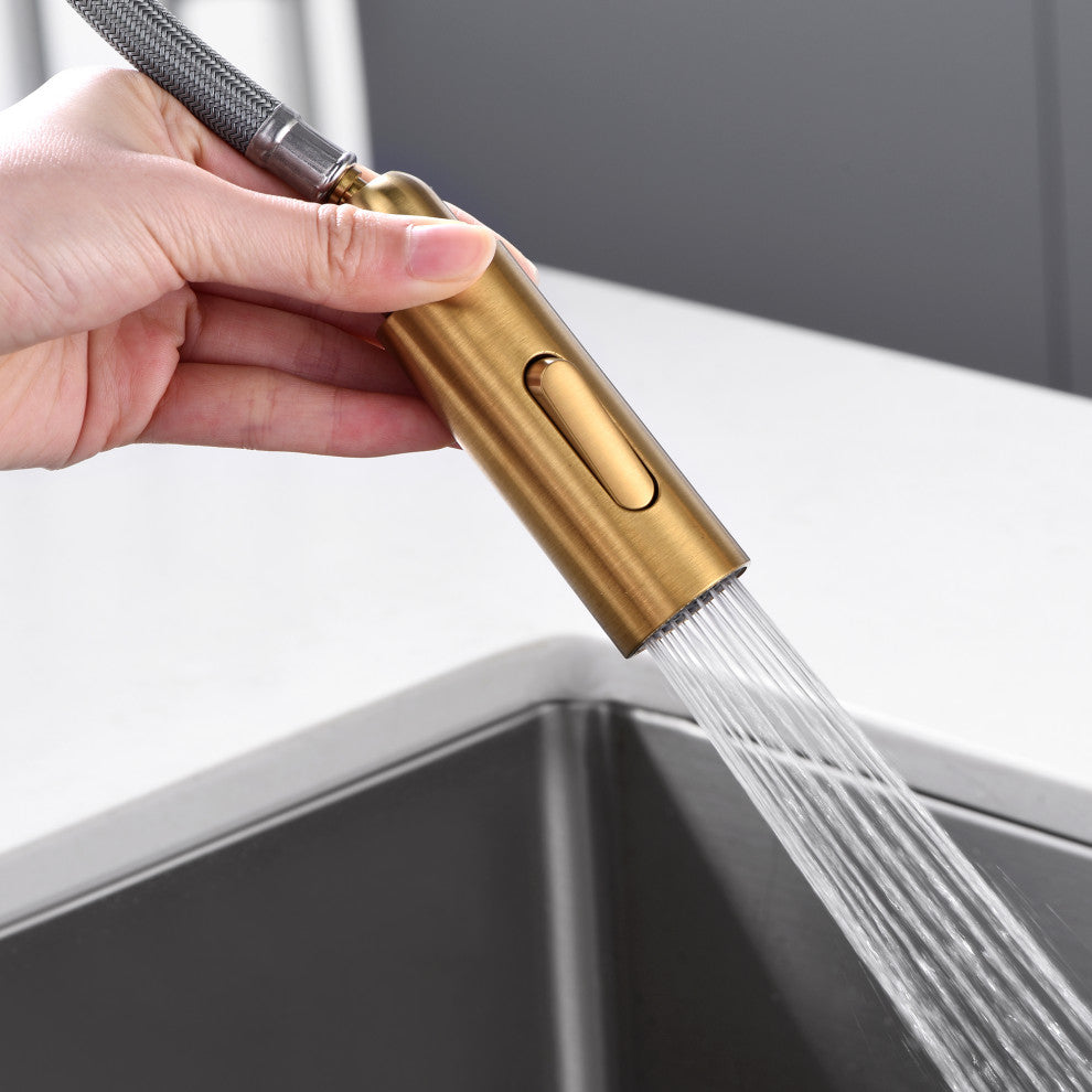 Luxier KTS21-T Single-Handle Pull-Down Sprayer Kitchen Faucet, Brushed Gold