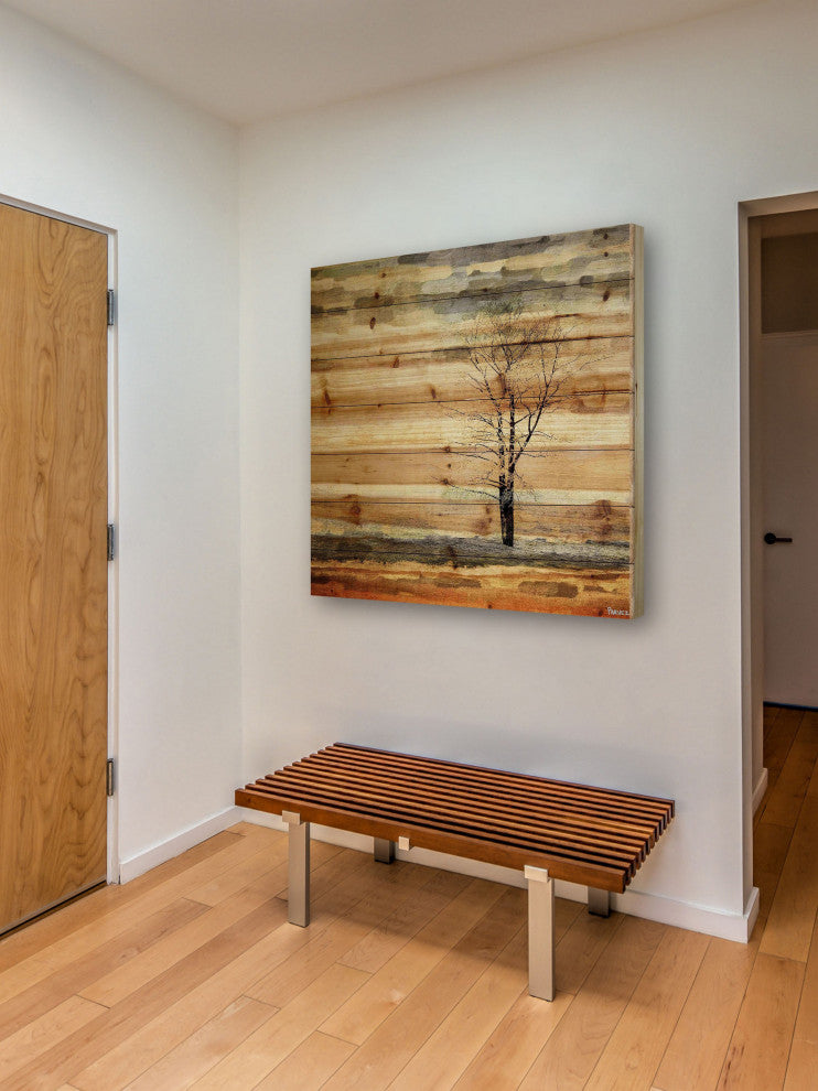 "Tree Stands Alone" Print on Natural Pine Wood, 24"x24"