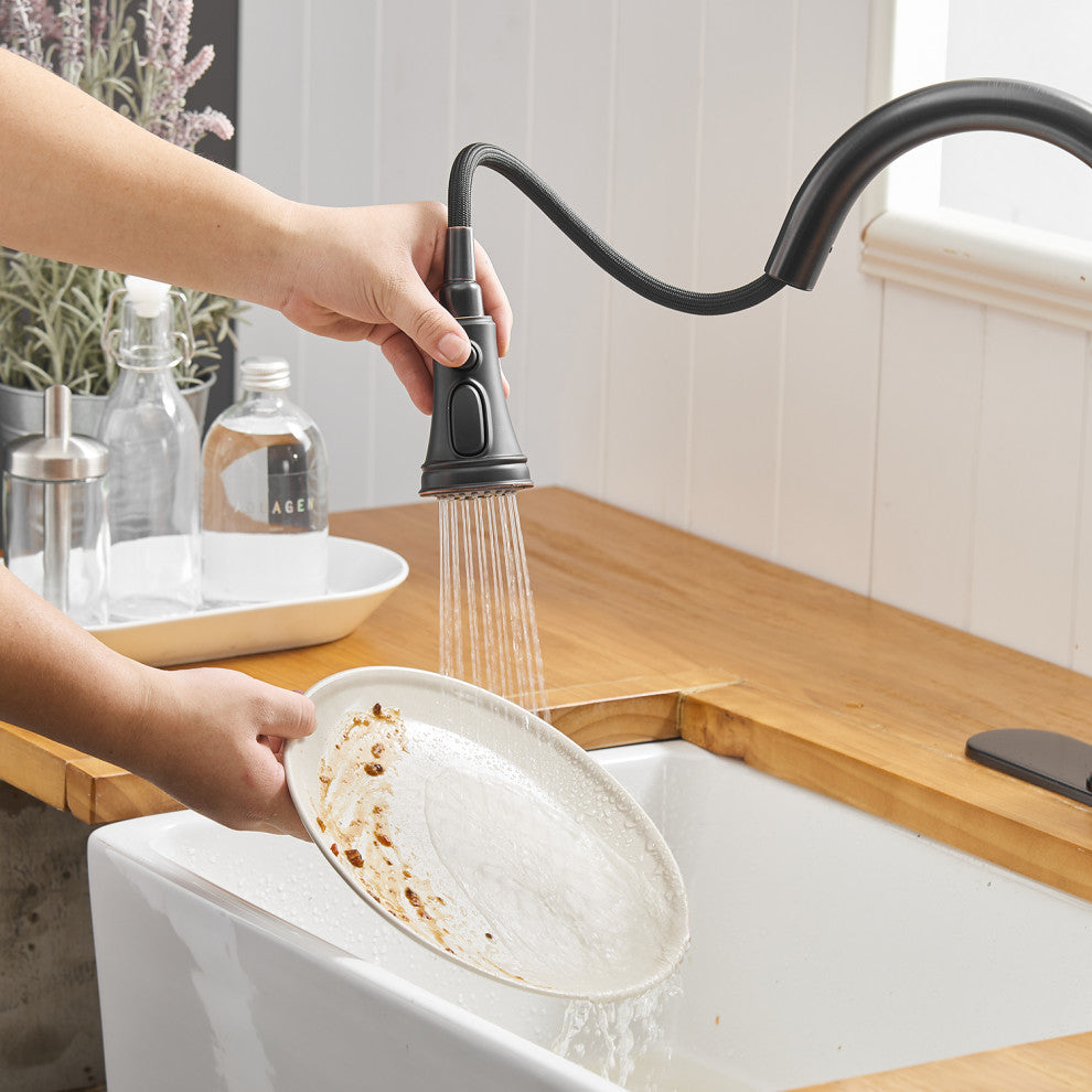 Wellfor Single Level Stainless Steel Kitchen Sink Faucet With Pull down Sprayer, Oil Rubbed Bronze