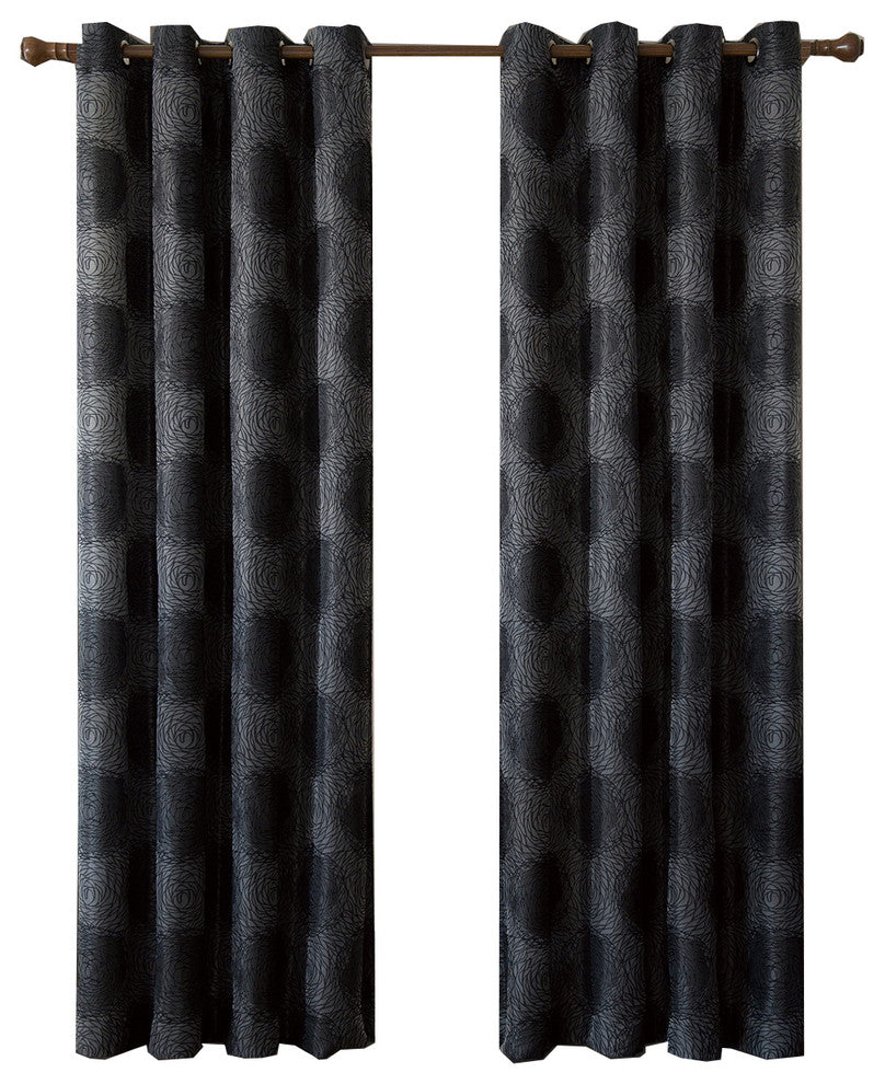 Lexington Jacquard Grommet-Top Panels, Set of 2, Black, 104"x84"
