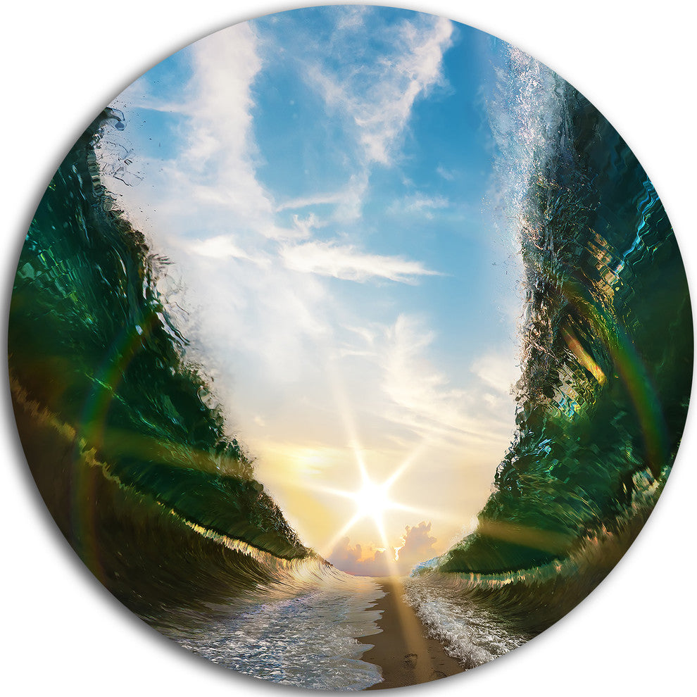 Sandy Path To The Sun In Parted Sea, Seashore Round Wall Art, 36"