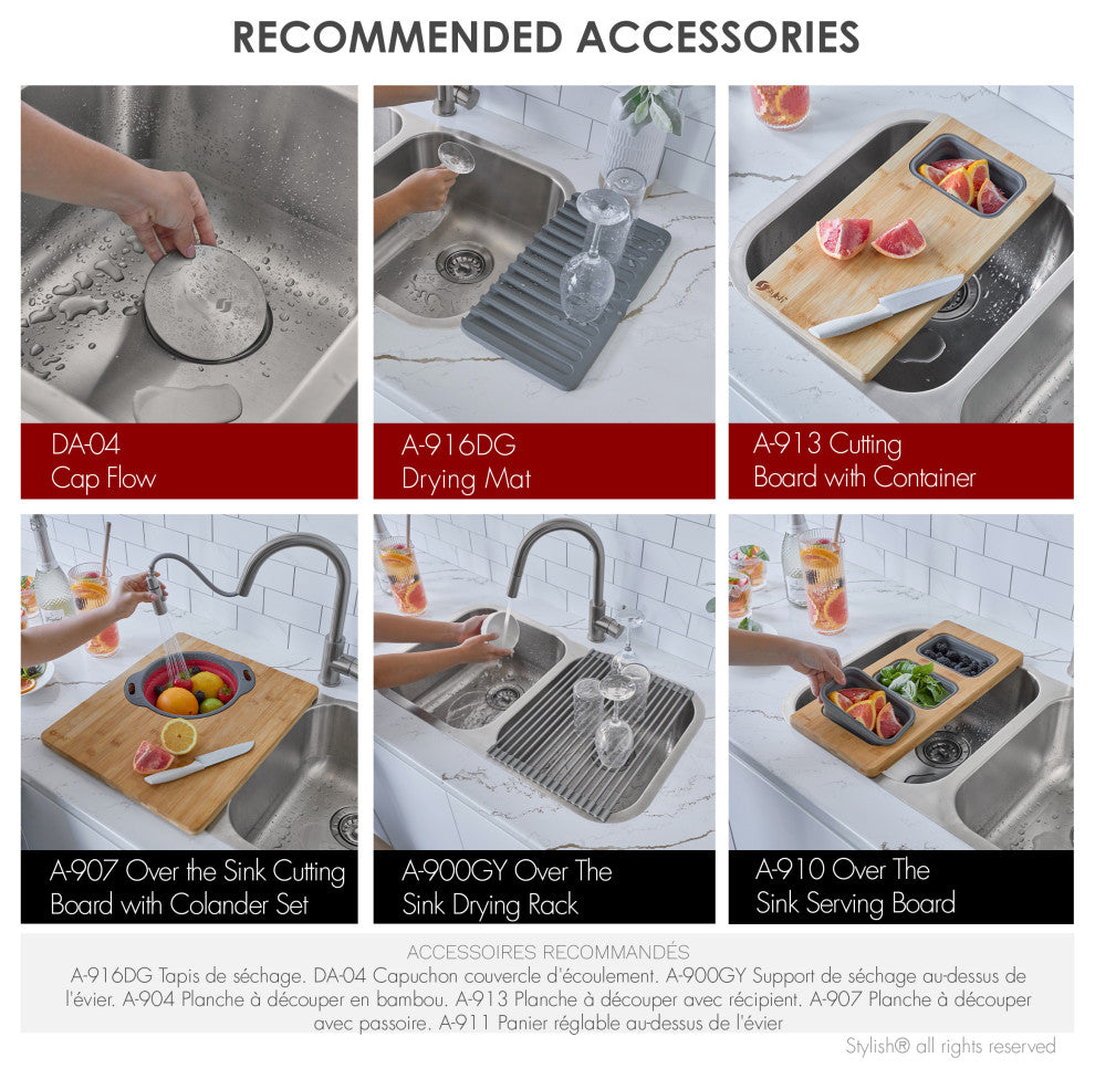 STYLISH Jaspel Dual Mount 32" Double-Bowl Stainless Steel Kitchen Sink