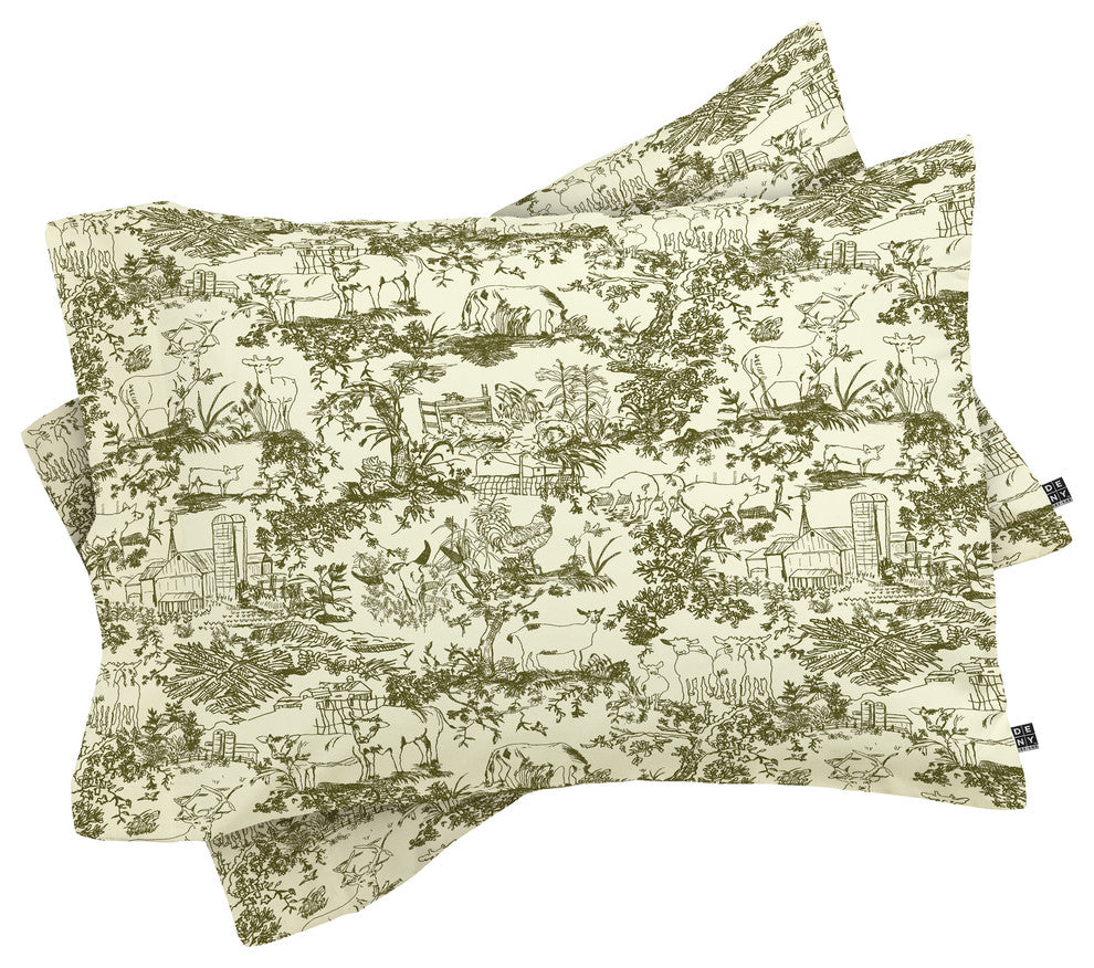 Rachelle Roberts Farm Land Toile In Vintage Green Pillow Shams, King