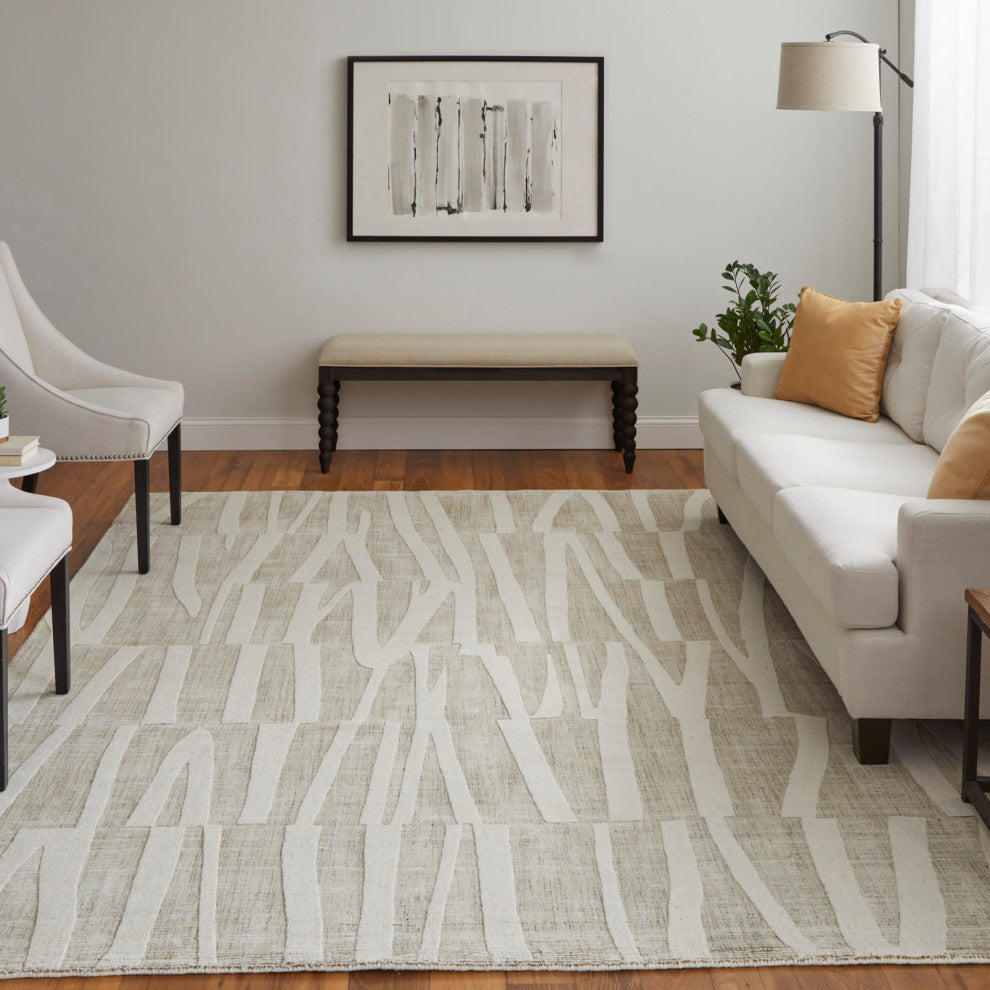 Peconic T8009 Modern/Industrial/Casual Area Rug, Tan/Ivory, 2'x3'