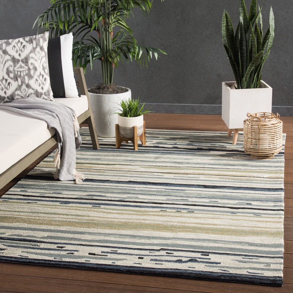 Lauren Wan Sketchy Lines Indoor/Outdoor Abstract Silver/Blue Area Rug, 2'x3'