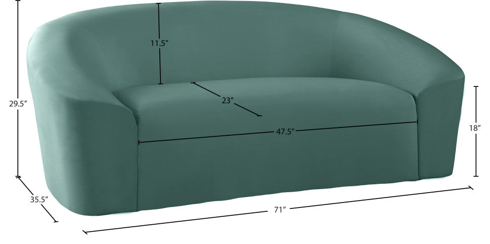 Riley Velvet Upholstered Rounded Loveseat, Mint