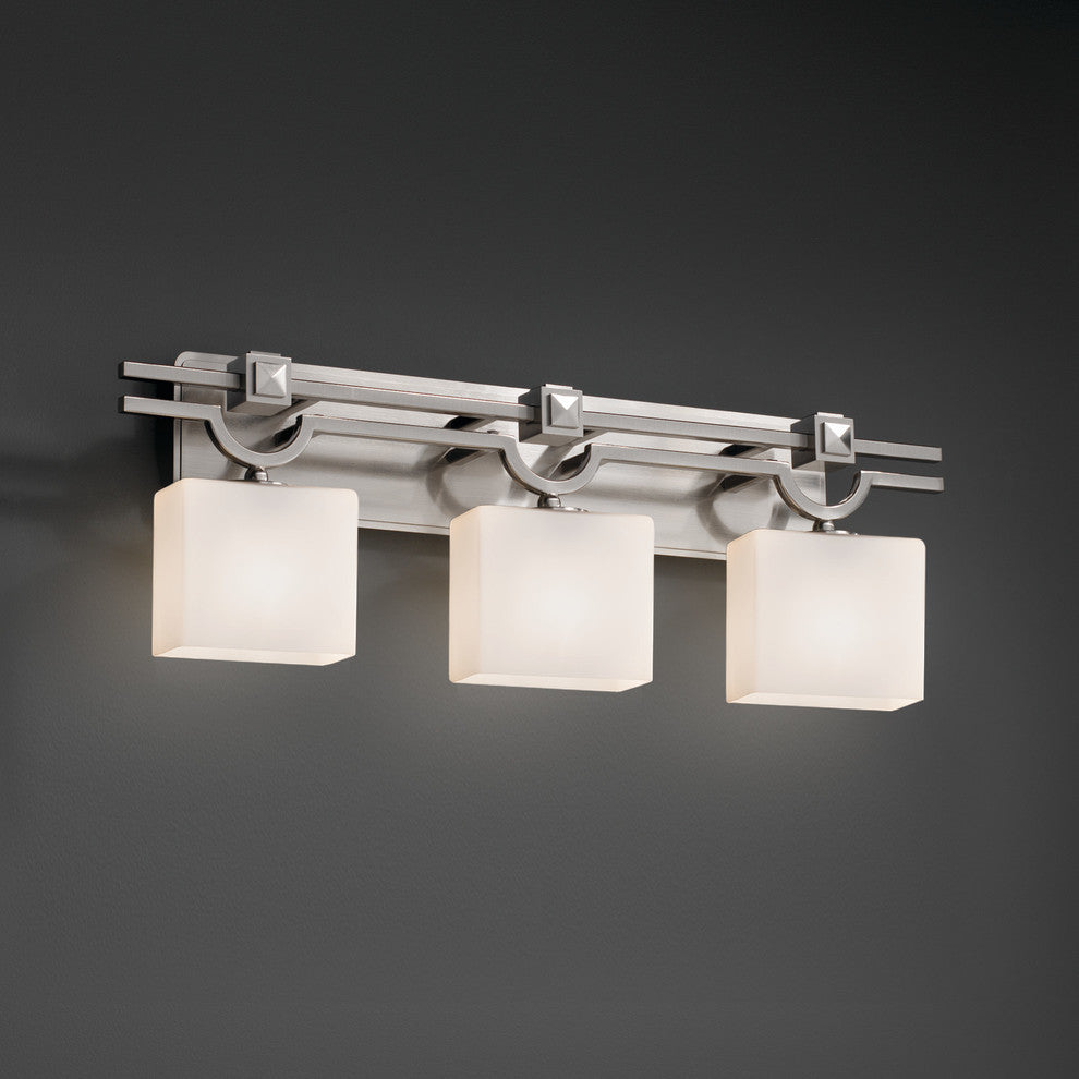 Fusion Argyle 3-Light Bath Bar, Rectangle, Brushed Nickel, Opal Shade