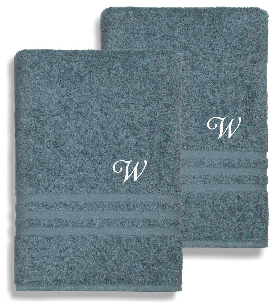 Denzi Bath Towels With Monogrammed Letter, Set of 2, W