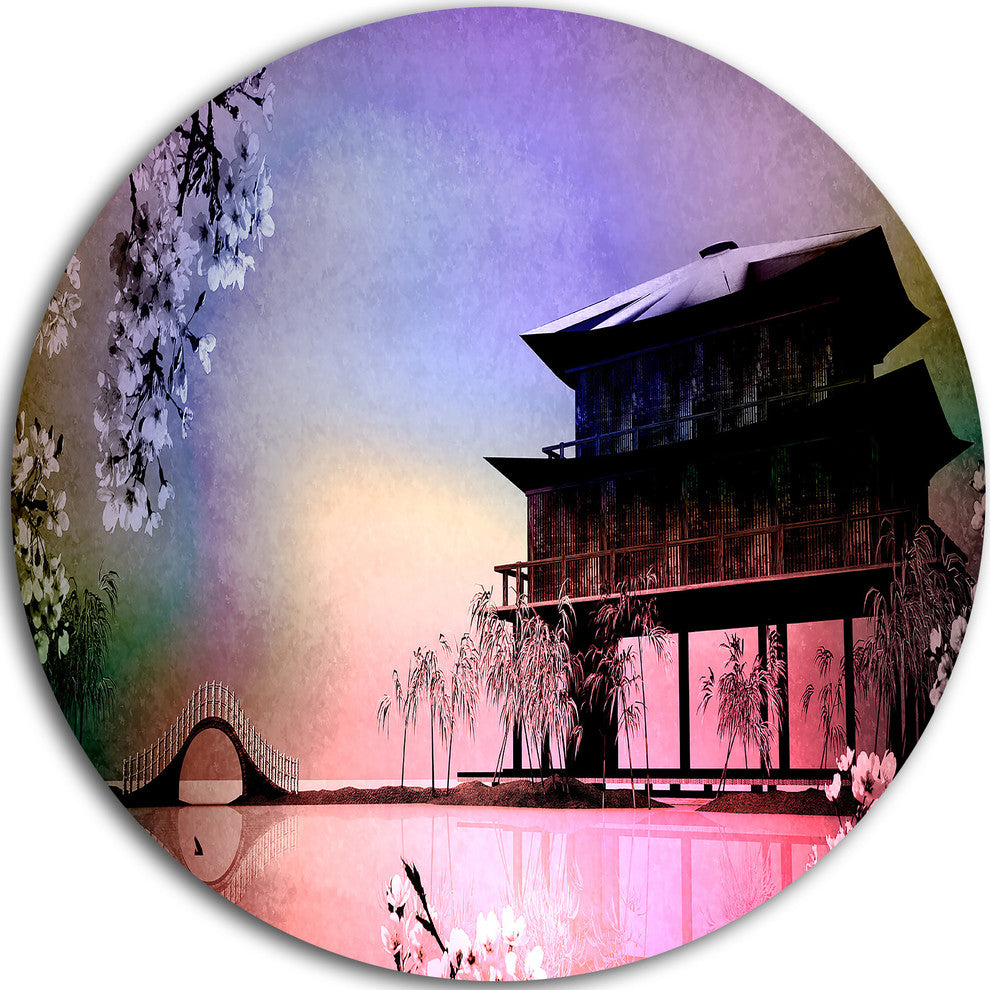 Rural Landscape With Flowers, Landscape Painting Round Wall Art, 23"
