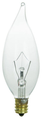 Sunlite 25 Watt Krypton Flame Tip Chandelier, Candelabra Base, Clear, 6 Pack