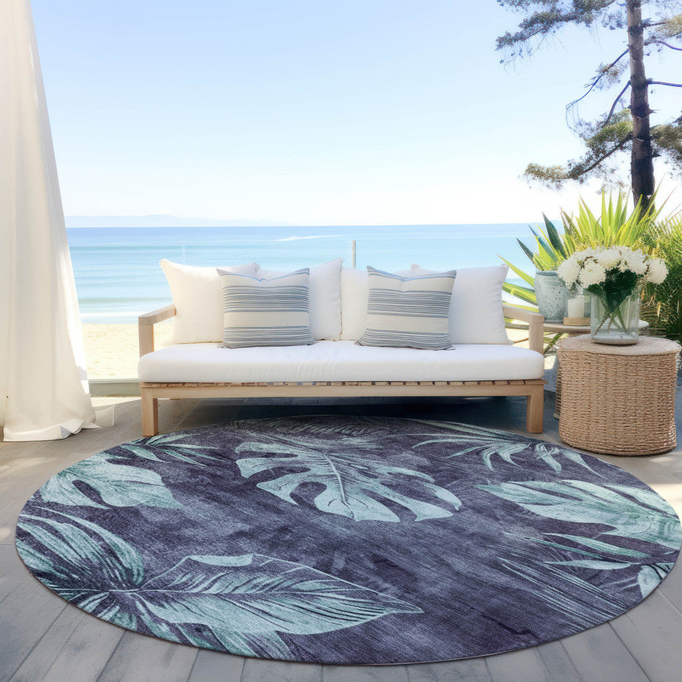 Machine Washable Indoor/Outdoor Chantille ACN1887 Blue 8' x 8' Round Rug