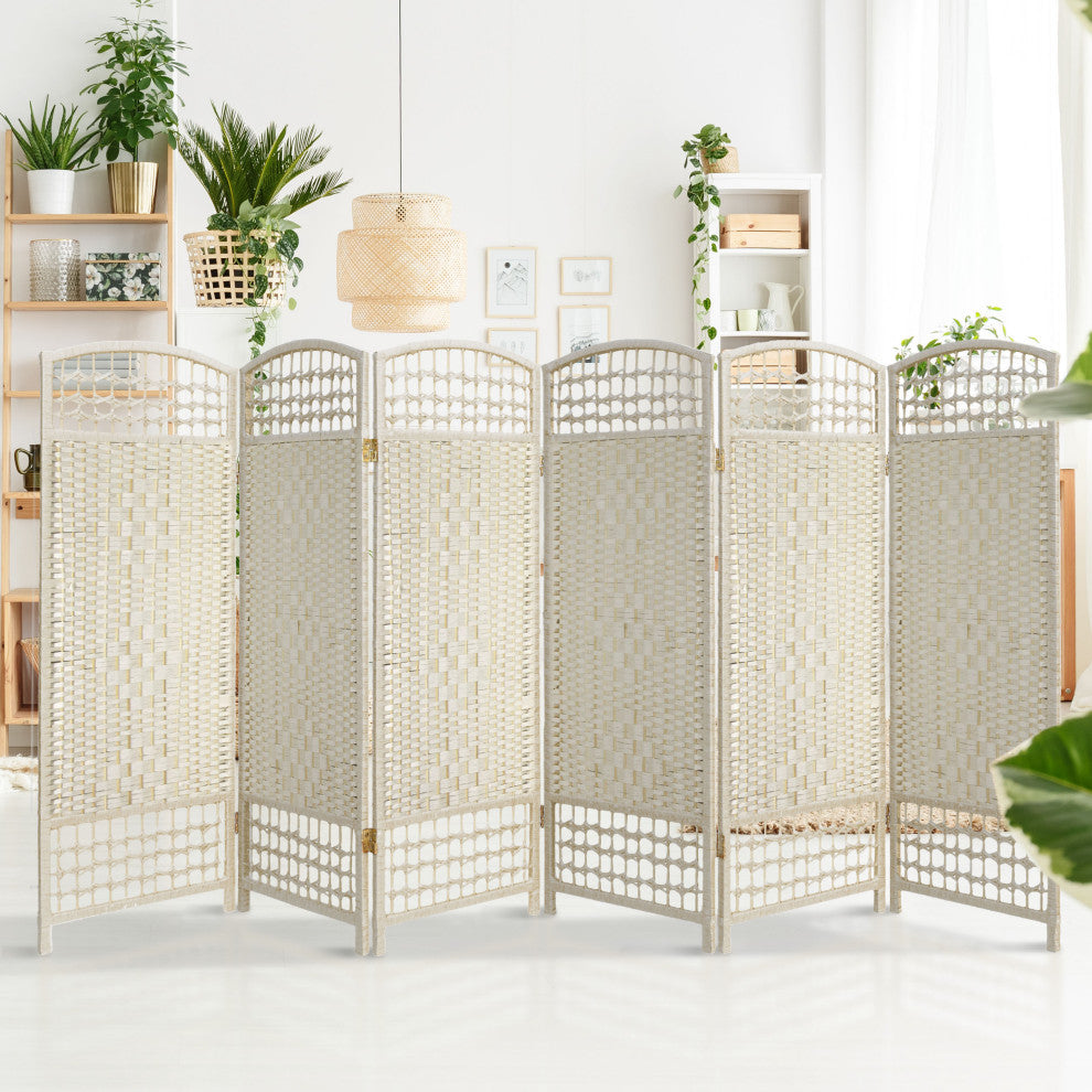 4' Tall Fiber Weave Room Divider, White, 6 Panels