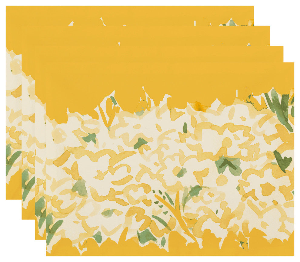Sunset Tulip Garden Floral Print Placemats, Set of 4, 18"x14", Yellow