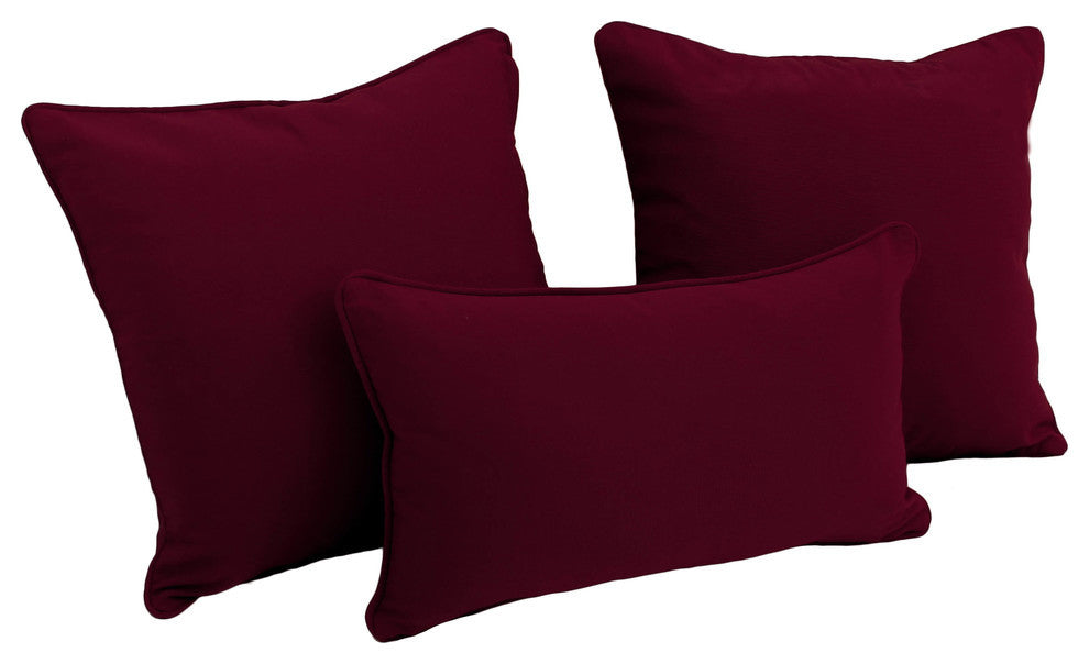 Solid Twill Throw Pillows With Inserts, 3-Piece Set, Burgundy