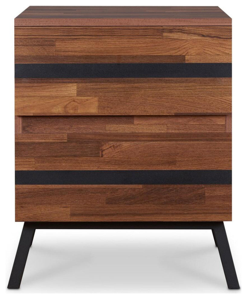 Wooden End Table with 2 Drawers, Walnut