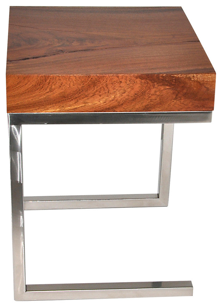 Salvaged Jatoba Wood Side Table, Polished Aluminum