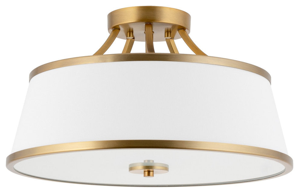 Kira Home Zoey 18" Ceiling Light, White Fabric Shade, Warm Brass