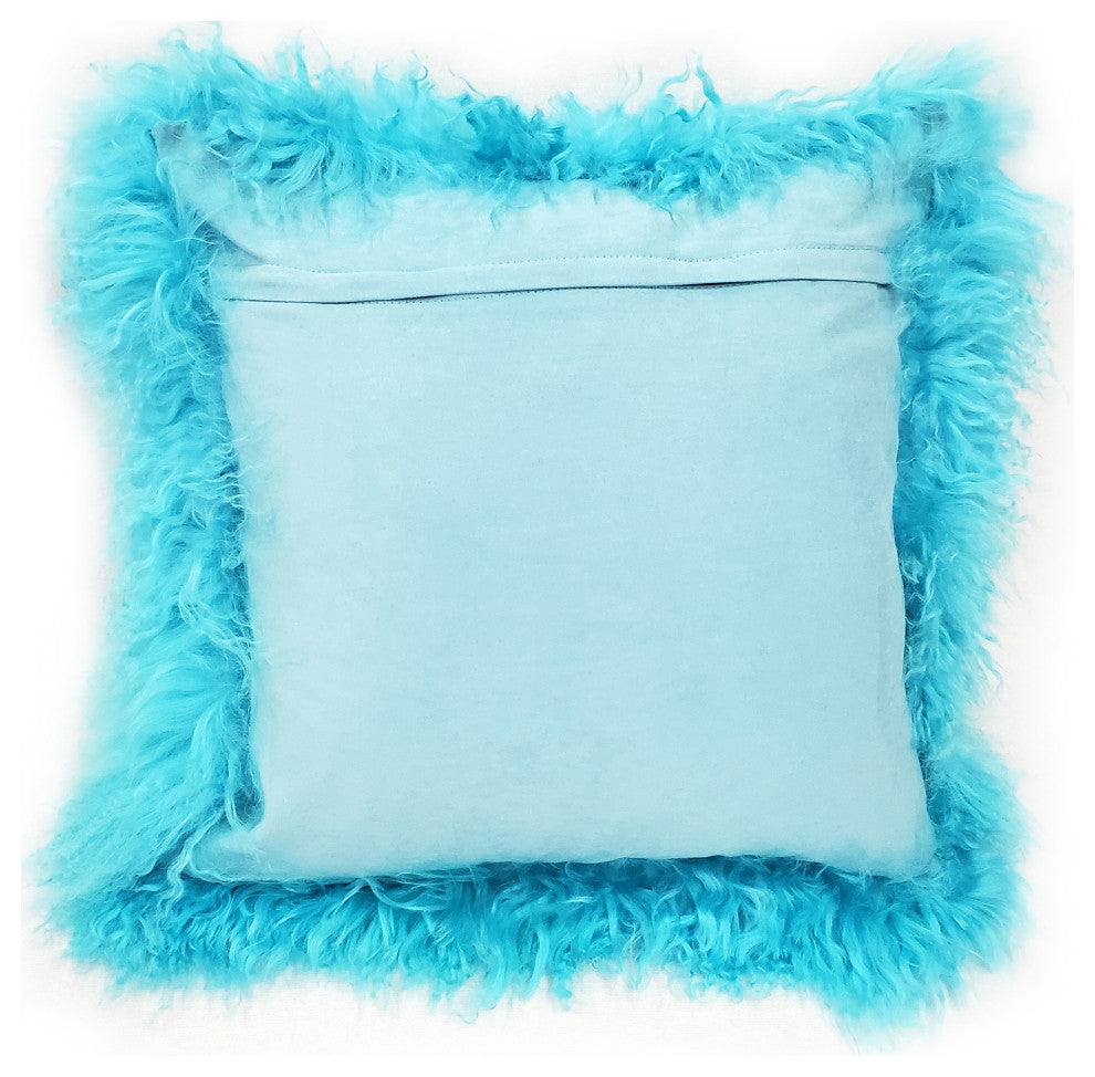 Genuine Mongolian Sheepskin Throw Pillow with Insert (16+ Colors), Turquoise