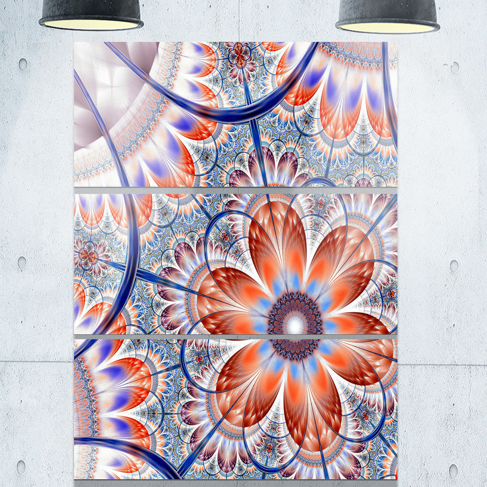 "Brown and Blue Large Fractal Flower" Metal Wall Art, 3 Panels, 28"x36"