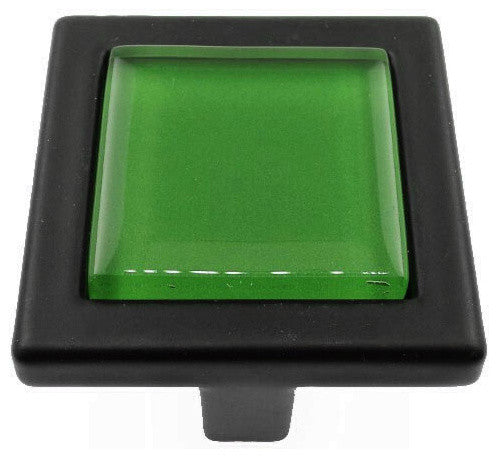 Fern Green Crystal Glass Black Metal Square Manor Knob