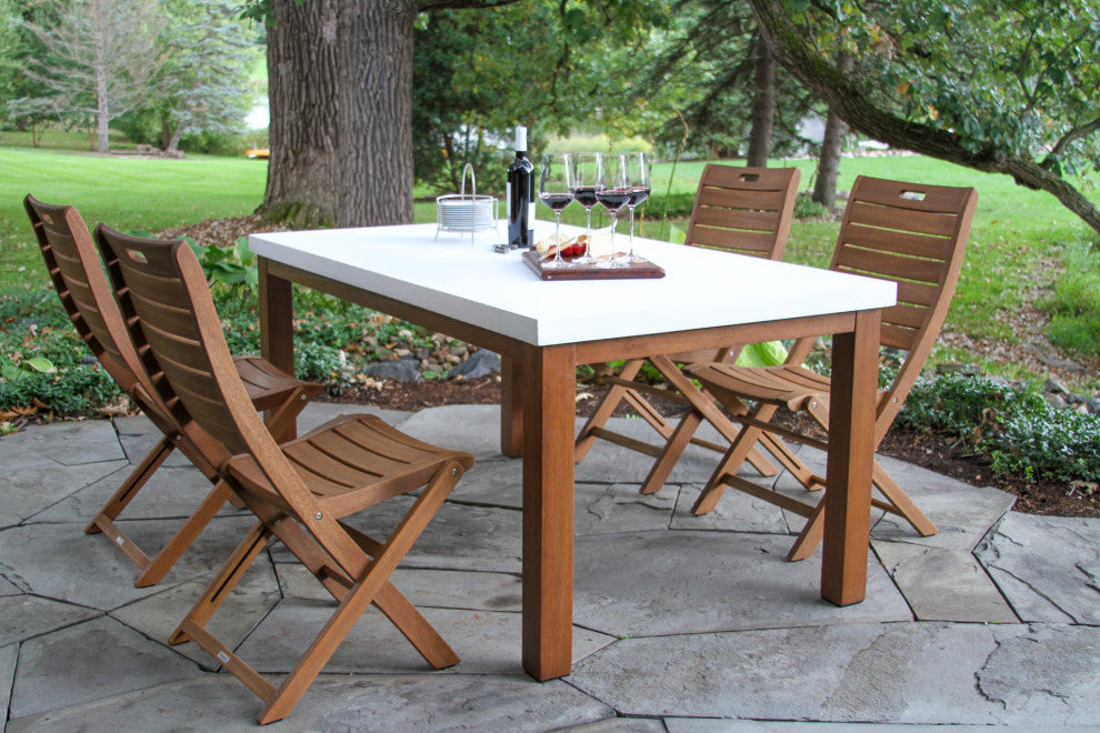 5-Piece Eucalyptus and Ivory Composite Dining Set With Folding Chairs