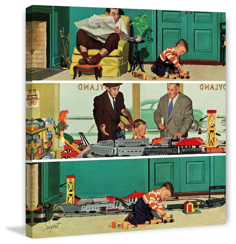 "New Toy Train" Painting Print on Canvas by Richard Sargent