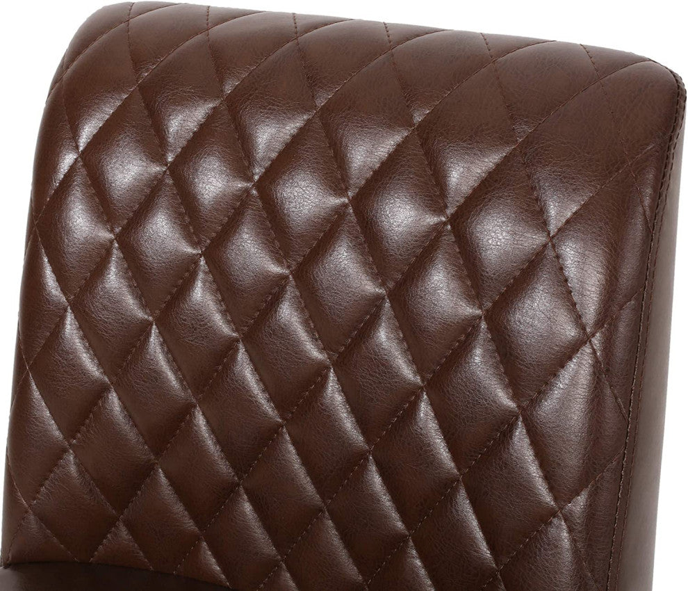 Set of 2 Counter Stool, Faux Leather Seat With Diamond Tufting, Dark Brown