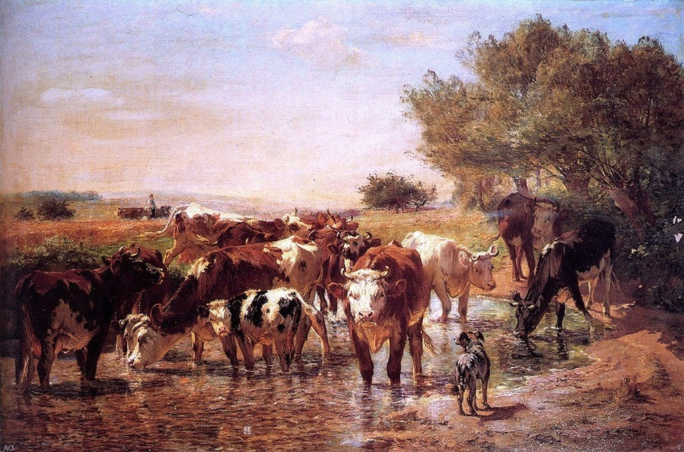 Giuseppe Palizzi The Watering Hole - 18" x 27" Premium Canvas Print
