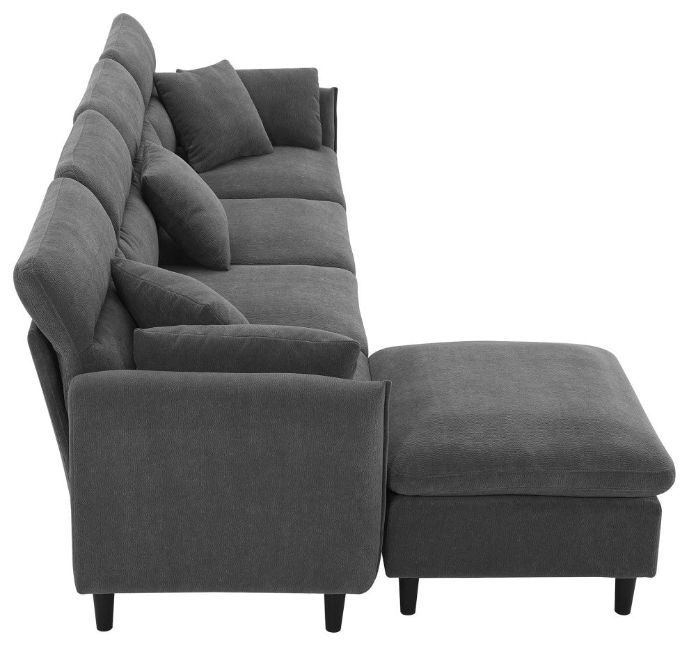 GDF Studio Modern Convertible L-Shaped Sectional Sofa With Ottoman, Gray