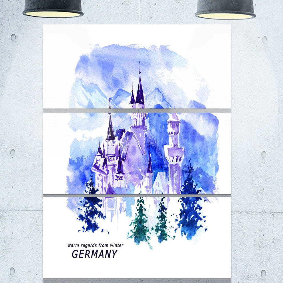 "Germany Watercolor Landscape" Painting Metal Wall Art, 3 Panels, 28"x36"