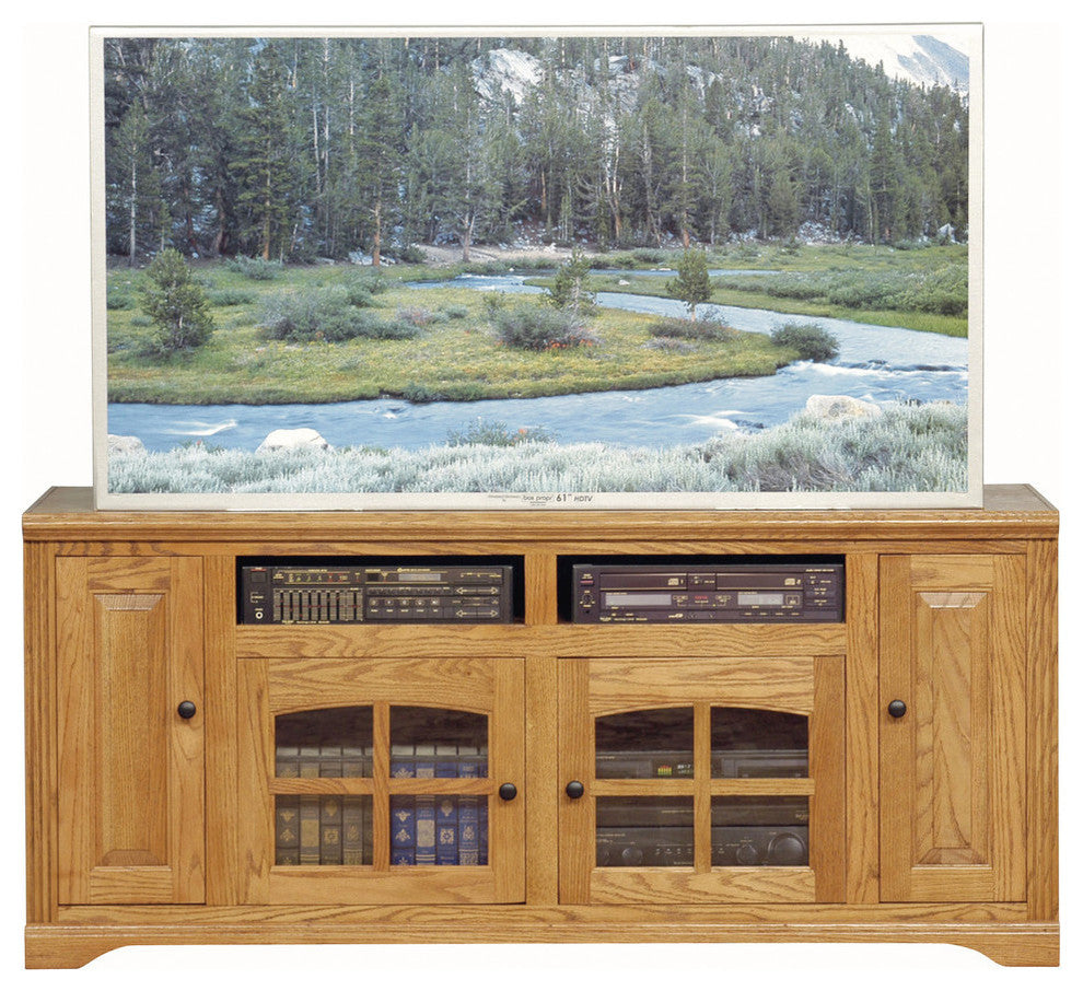 Eagle Furniture 66" Oak Ridge Tall Entertainment Console, Medium Oak