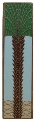 Vertical Royal Palm Pull, Antique-Style Brass-Pale Blue