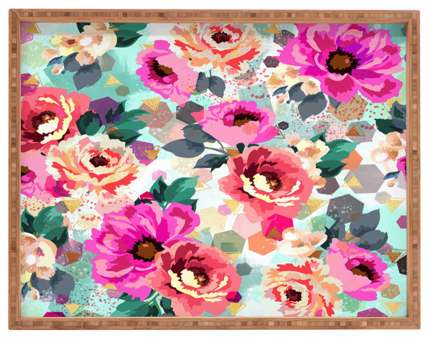 Marta Barragan Camarasa Abstract Geometrical Flowers Rectangular Tray, 18"x14"