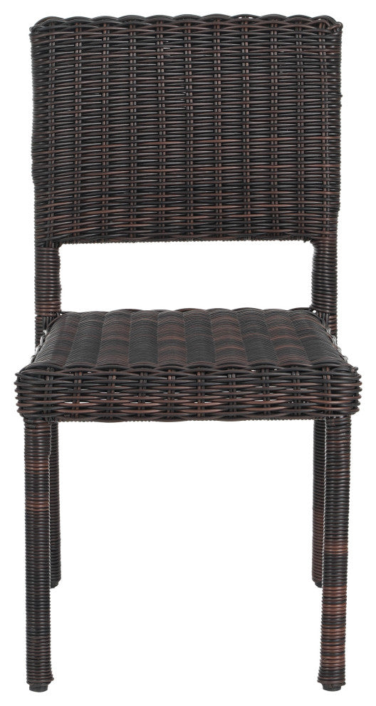 GDF Studio Outdoor Brown PE Wicker Dining Chairs, Set of 2