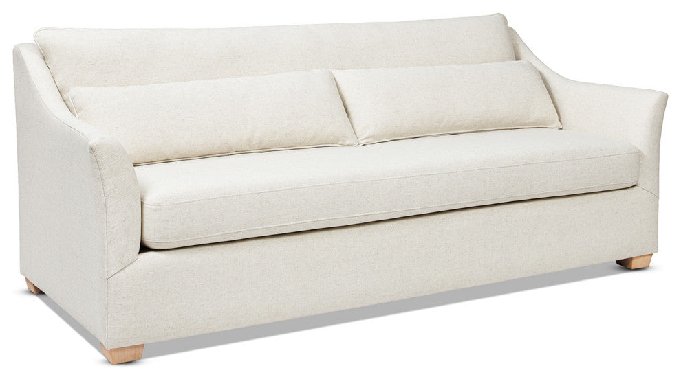 Ada 83" Flared Arm Contemporary Sofa With Lumbar Pillows, Flax White Linen