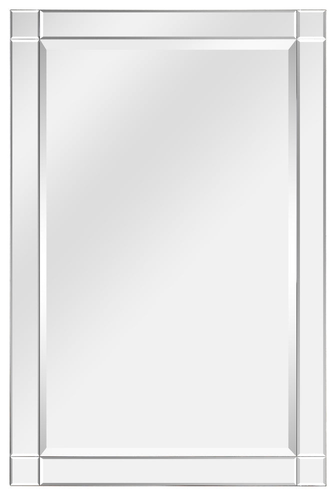 Squared Corner Beveled Rectangle Wall Mirror, Solid Wood Frame Mirror, 36" X 24"