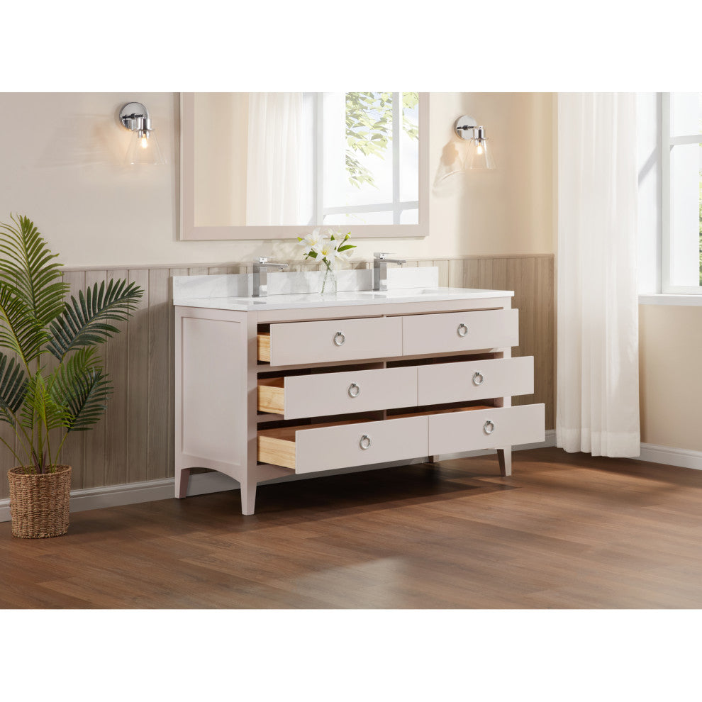 Vanity With Mirror, Sconce and Faucet Included, Dreamy White, 60"