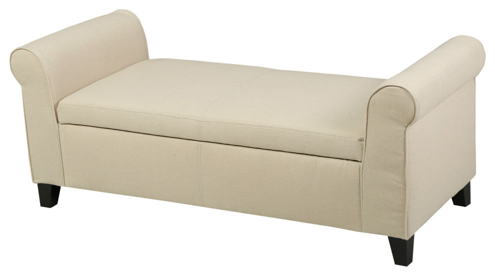 GDF Studio Hayes Contemporary Fabric Storage Ottoman Bench with Rolled Arms, Beige