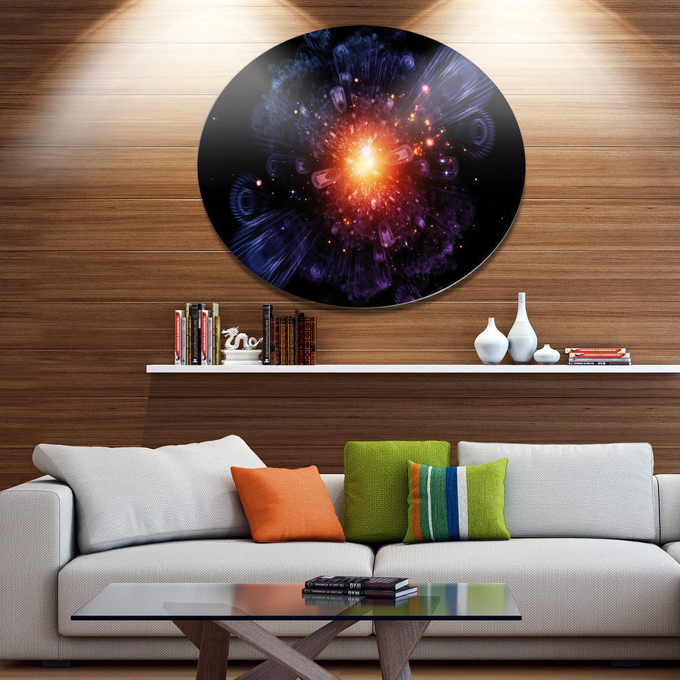 Abstract Fractal Gears And Lights, Flowers Disc Metal Wall Art, 36"