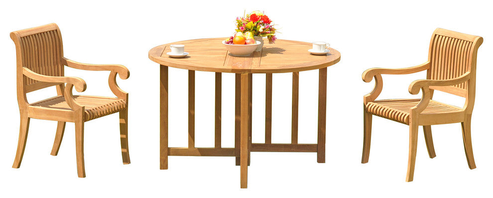 3-Piece Teak Set, 48" Butterfly Table, 2 Giva Chairs, Sunbrella Cushion, Tuscan