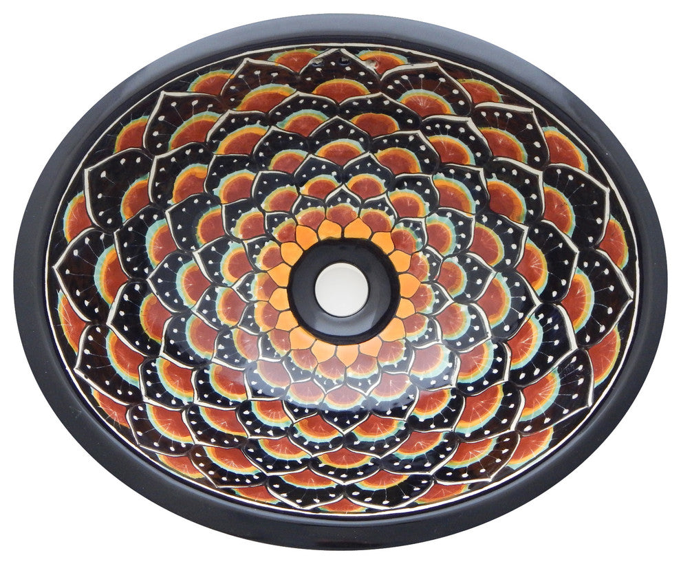 Mexican Talavera Ceramic Hand Painted Bathroom Oval Sink