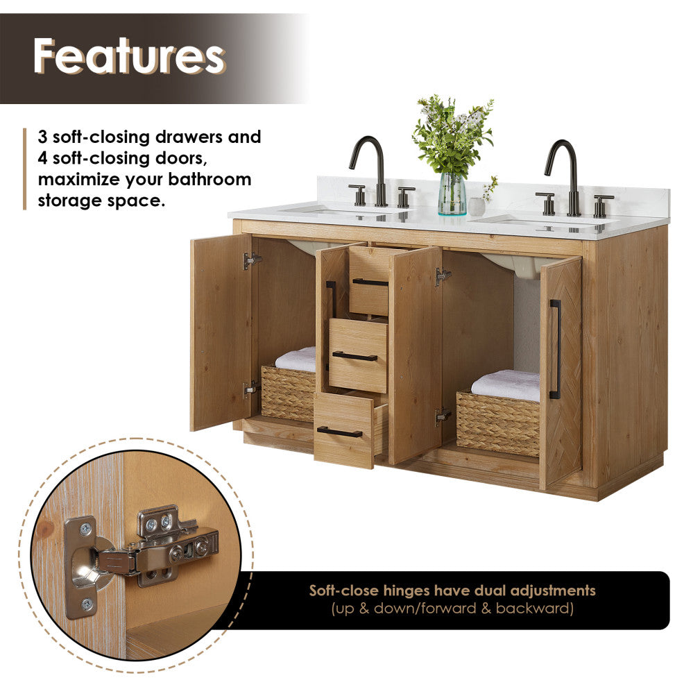 Bellavia Bath Vanity, Weathered Fir, 60", No Mirror