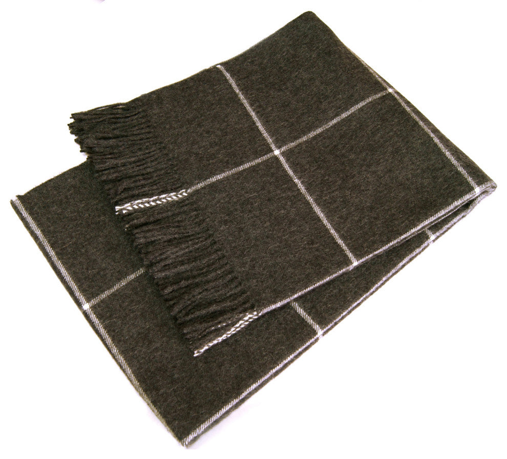 100% Baby Alpaca Squares Throw, All Natural, Charcoal