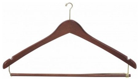 Anti-Theft Curved Suit Hanger With Locking Bar, Walnut/Brass Finish, Box of 100