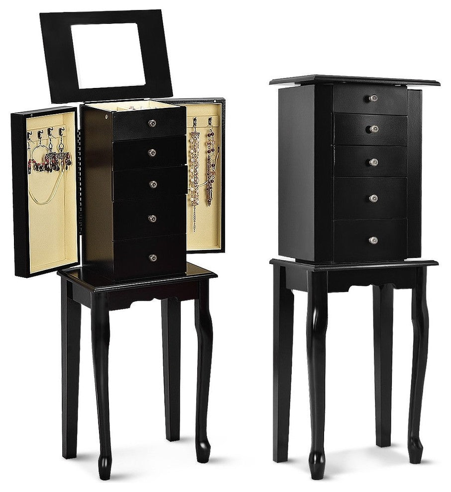 Elegant 2 Colors Armoire Storage Standing Jewelry Cabinet With Mirror