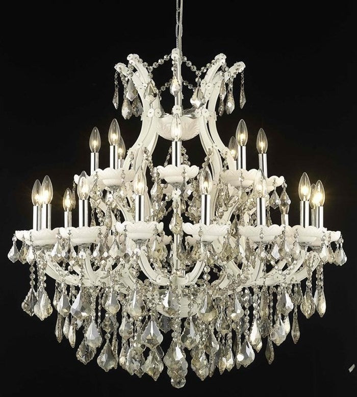 Elegant Maria Theresa Dining Room Light, White Finish With Royal Cut Crystal