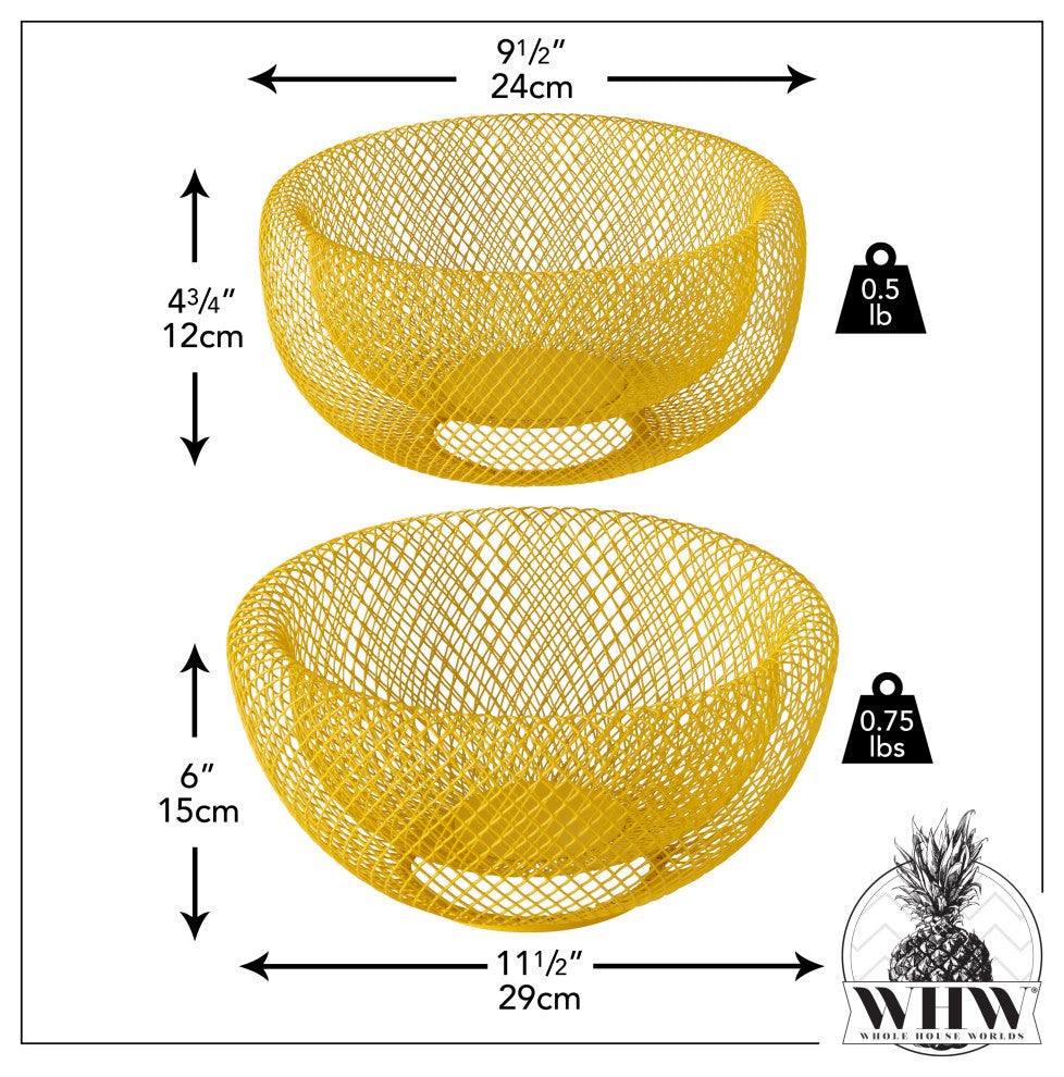 Pop Yellow 2-Piece Metal-Mesh Bowl Set